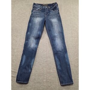 EXPRESS JEANS ANKLE LEGGING HIGH RISE DARK WASH DISTRESSED WOMEN'S SIZE 2